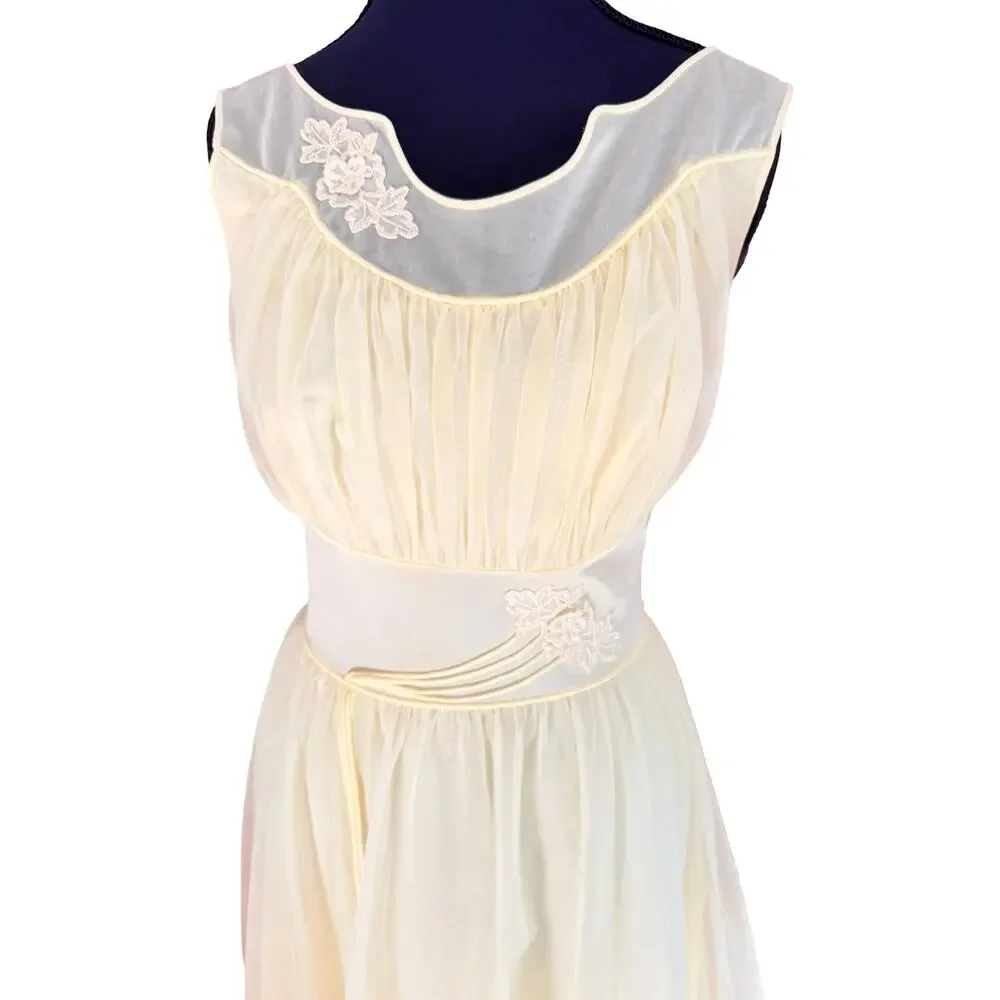 Rare Vintage 1960s Shadowline Butter Yellow Nylon Nightgown Full Skirt XS - Picture 12 of 14